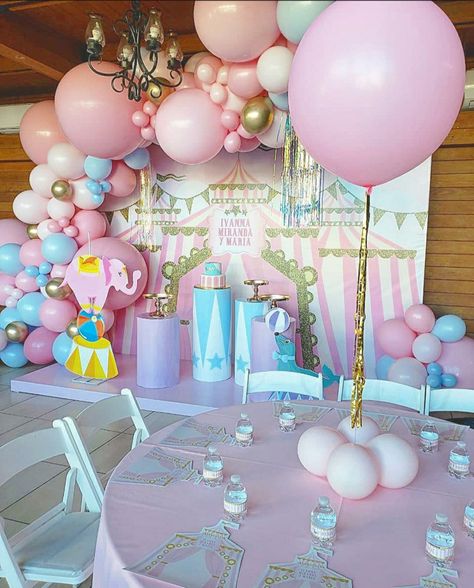 Pastel Carnival Theme Party Centerpieces, Pastel Carnival Backdrop, Pastel Circus Party 1st Birthdays, Pink Carnival Cake, Carnival Baby Shower Theme, Pastel Carnival Theme Party, Pink Carnival Birthday Party, Pastel Carnival Birthday Party, Pastel Circus Party