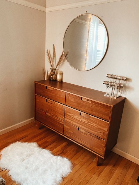 Wood Furniture Bedroom Aesthetic, Wooden Furniture Bedroom Aesthetic, Gold And Wood Bedroom, Wooden Dresser Aesthetic, Dark Wood Bedroom Furniture Aesthetic, Boho Dresser￼, Brown Wood Bedroom, Dresser Aesthetic, Dark Wood Bedroom