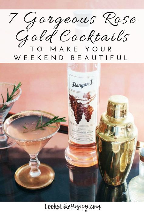 7 Gorgeous Rose Gold Inspired Cocktails To Make This Weekend - Looks Like Happy  #cocktails #cocktailsrecipes #rosegold #rose #drinks #drinkrecipes #vodka #gin #mimosa #margarita #martini Mimosa Margarita, Rose Drinks, Margarita Martini, Frozen Rose, Gold Drinks, Rose Lemonade, Rose Cocktail, Popular Cocktails, Easy Cocktail