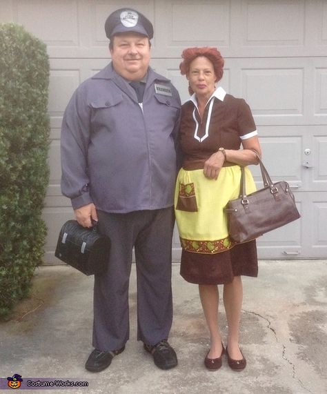 We are big fans of the Honeymooners so we decided to go as Ralph and Alice Kramden. Ralph's bus driver uniform was bought online, and Alice's costume, a housekeepers dress, vintage apron, and bought online, as was the wig which I styled to resemble her... Bus Driver Costume, Driver Uniform, Housekeeping Dress, The Honeymooners, Costumes For Work, Alice Costume, Costume Works, Vintage Apron, Halloween Costume Contest