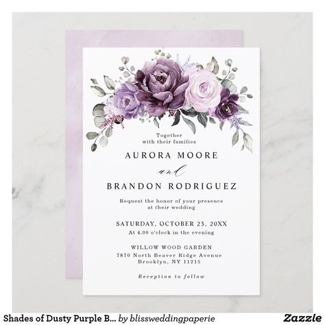 Shades of Dusty Purple Blooms Moody Floral Wedding Invitation Wedding Celebration Invitation, Dusty Rose Wedding, Rose Wedding Invitations, Lilac Wedding, Purple Wedding Invitations, Floral Bridal Shower Invitations, Floral Wedding Invitation, Rehearsal Dinner Invitations, Dusty Purple