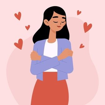 Woman hugging herself with hearts. love yourself. love your body concept. vector illustration. | Premium Vector Illustration Design Poster, Illustration Art Girl, Woman Illustration, People Illustration, Illustration Girl, Art And Illustration, Flat Illustration, Cute Illustration, Character Illustration