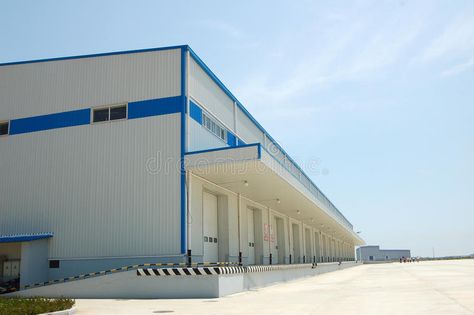 Warehouse in china. A line of rental storage units with roll-up corrugated metal , #Aff, #rental, #storage, #line, #Warehouse, #china #ad Fachada Industrial, Factory Building Design, Warehouses Architecture, Industrial Hall, Pre Engineered Buildings, Modern Warehouse, Metal Building Designs, Salt Light, Steel Structure Buildings