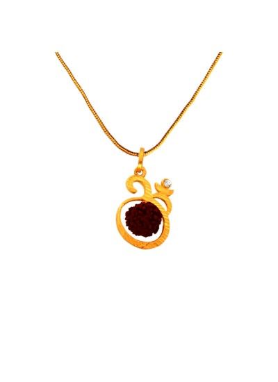 MENJEWELL GOLD:BROWN RUDRAKSHA STUDDED LORD SHIVA GOLD PLATED OM PENDANT Rudraksha Locket, Rudraksh Pendant, Gold Rudraksha, Rudraksha Pendant, Rudraksha Jewelry, Pendant Designs, Om Pendant, Pendant With Chain, Traditional Modern