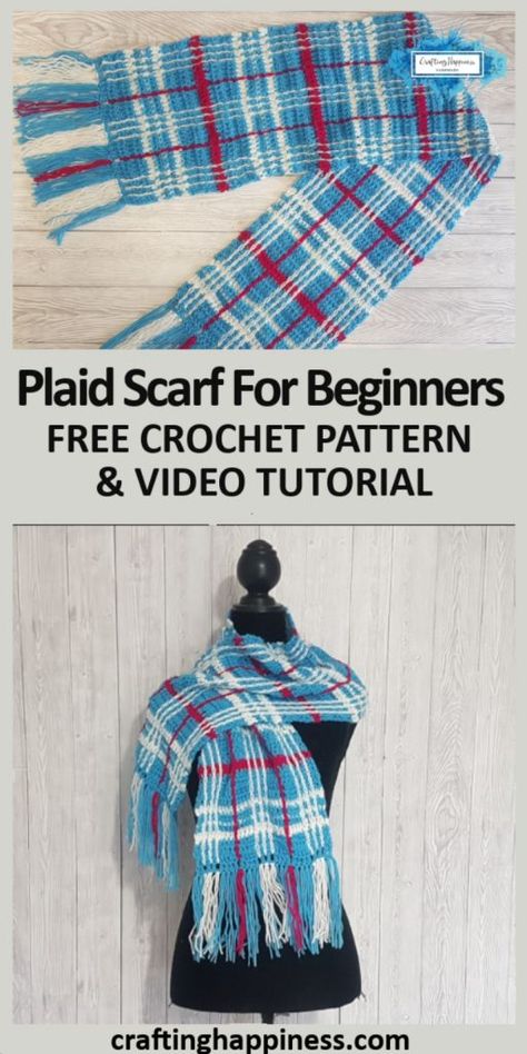 Crochet Plaid, Crochet Scarf For Beginners, Sunburst Granny Square, Plaid Crochet, Easy Crochet Stitches, Look Expensive, Tartan Scarf, Manta Crochet, Scarf Crochet Pattern