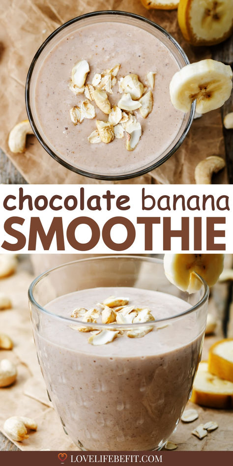 Image of healthy chocolate banana smoothie that uses just 5 ingredients High Protein Breakfast Smoothies, Healthy Chocolate Banana, Overnight Oats With Yogurt, Chocolate Banana Smoothie, Oat Recipes Healthy, Easy To Make Breakfast, Overnight Oats Recipe Healthy, Post Workout Smoothie, Banana Smoothie Recipe