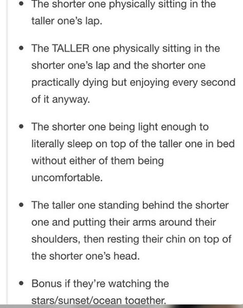 Thigh Riding Prompt, Otp Prompts Height Difference, Otp Prompts Parents, Ship Dynamics Height Difference, Height Difference Quotes, Height Difference Writing Prompt, How To Get Shorter In Height Tips, Short X Tall Couple, Sapphic Prompts