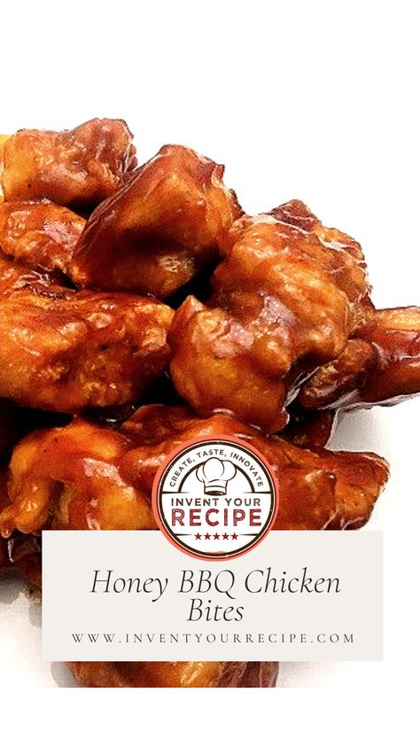 Honey BBQ Chicken Bites Recipe. Boneless chicken bites fried in oil and mixed with a homemade honey BBQ sauce. Bbq Chicken Bites Baked, Honey Bbq Chicken Bites, Honey Barbeque Chicken, Boneless Chicken Bites, Chicken Bites Baked, Homemade Honey Bbq Sauce, Bbq Chicken Bites, Chicken Bites Recipe, Vegetable Slow Cooker