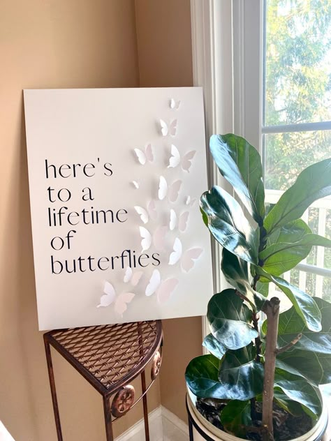 Butterfly Theme Engagement Party, Here’s To A Lifetime Of Butterflies Sign, Wedding Butterfly Decorations, Bridal Shower Decorations Butterfly, Butterfly Theme Bridal Party, Butterfly Bridal Shower Sign, Bride Has Butterflies Bachelorette, Artsy Bridal Shower Ideas, Butterfly Kisses For The Mrs