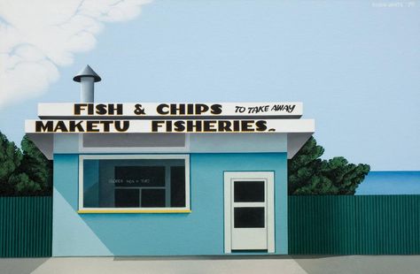 Auckland Art Gallery, Fish And Chip Shop, Fish N Chips, Town Building, New Zealand Landscape, Nz Art, New Zealand Art, Fish And Chips, Art Google