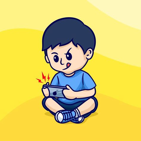 Cute boy sitting playing mobile game car... | Premium Vector #Freepik #vector #background Boy Symbol, Mobile Cartoon, Video Game Images, Games Mobile, Diy Kids Games, Mobile Logo, Gamer Boy, Play Game Online, Game Illustration