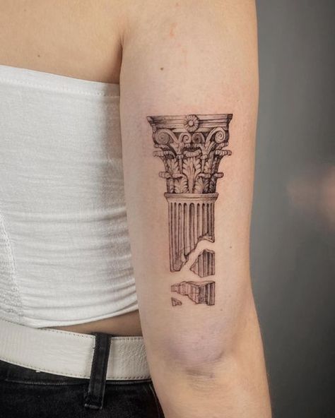 Athens Tattoo, Greece Tattoo, Historical Tattoos, Roman Tattoo, Bookish Tattoos, Dibujos Tattoo, Statue Tattoo, Greek Mythology Tattoos, Corinthian Column