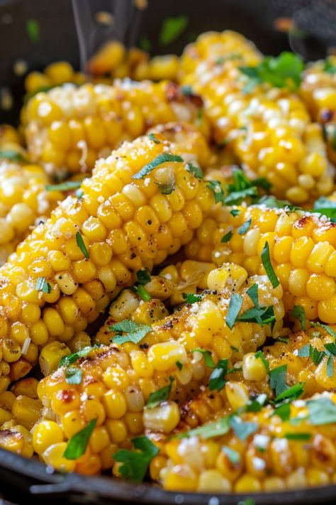 Grilled corn on the cob topped with chopped herbs and melted butter. Honey Corn Recipe, Honey Butter Corn On The Cob, Honey Butter Corn, Honey Butter Skillet Corn, Supper Sides, Honey Corn, Skillet Cookie Recipe, Sweet Corn Recipes, Butter Corn