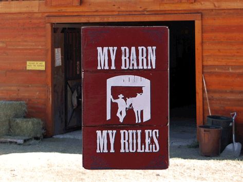 A Look at Barn Rules. This week's article tackles barn rules and why they are necessary. Stable Management spoke with barn owners from around the country to get their ideas. Stable Management, Farm Diy, Stall Door, Barn Plan, Round Pen, Horse Stable, Horse Rescue, Barn Ideas, Rain Water Collection