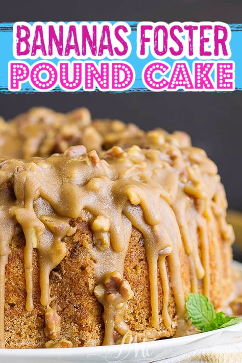 Restaurant Cake Recipes, Bananas Foster Desserts, Banana Pound Cake Recipes, Banana Pudding Pound Cake, Bundt Bread, Bananas Foster Cake, Banana Foster Recipe, Restaurant Desserts, Spanakopita Recipe