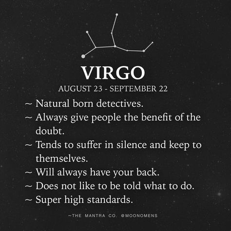 Moon Omens on Instagram: “VIRGO : This hardworking, detail-oriented, and critical sign is represented by the Virgin for its pure and discriminating nature. Observant…” Virgo Birthday Quotes, September Birthday Quotes, Virgo Emotions, Virgo Szn, August Virgo, Moon Omens, Virgo Aesthetic, Virgo Man, How To Control Emotions