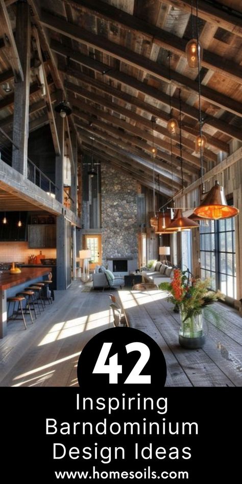 Discover 42 inspiring barndominium design ideas that beautifully combine rustic charm with modern elegance! Get design tips—visit our site today! Concrete And Steel House, Barndominium With Atrium, Monitor Style Barndominium Floor Plans, Modern Farmhouse With Plants, Cathedral Ceiling Barndominium, Luxury Shed House, Indoor Barndominium, Mediterranean Barndominium, Barndominium 2 Story Interior