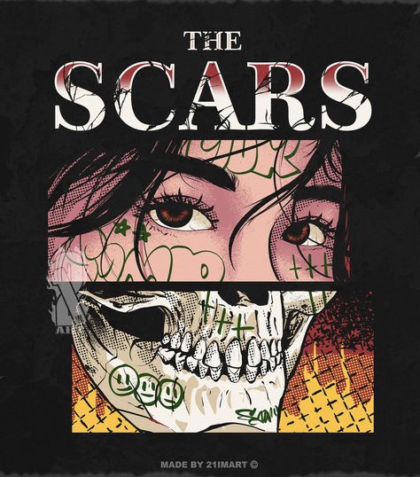 Introducing our latest premade design: THE SCARS! 🔥 Crafted exclusively for one buyer, this design offers a unique touch to your collection. Customize colors and text to suit your style. DM to seize this exclusive offer. #clothingdesign #designer #illustrationoftheday #designyourlife #productdesigner #designapparel #merchdesign #designservice #carousels #artedesign #art_collection #21imforsale Text On Tshirt Aesthetic, T Shirts Printing Design, Streetwear Tshirt Design Clothing, Best Tshirt Design, Printing On Clothes, Clothing Branding Design, Unique Tshirt Designs, Streetwear Tshirt Design, Japanese Pop Art