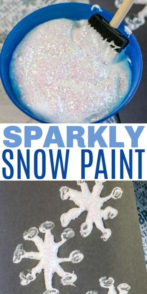 Glitter Crafts For Preschoolers, Snow Art Projects For Toddlers, How To Make Snow Paint, Snow Puffy Paint, Puffy Snowman Craft, Snow Paint Recipe, Puffy Snow Paint Recipe, Toddler Snowflake Art, Puffy Paint Snowflakes