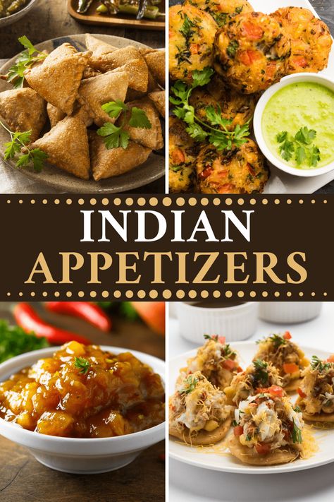 For starters that pack a punch, try these Indian appetizers at your next party. From corn fritters to samosas to chutney, these finger foods are bound to be a hit. Indian Starter Recipes, Indian Starters, Starters For Dinner, Easy Indian Appetizers, Vegetarian Finger Food, Dinner Party Starters, Veggie Kebabs, Indian Appetizers, Indian Dinner