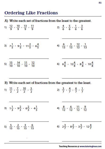 Ordering Fractions Worksheet, Math Problems For Kids, Fractions For Kids, Comparing And Ordering Fractions, Unlike Fractions, Compare Fractions, Ordering Fractions, Fractions Multiplication, Learning Fractions