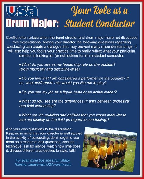 USA Drum Major: Your Role as a Student Conductor Drum Major Tips, Drum Major Salute Ideas, Drum Major Aesthetic, Education Major, Band Director, Job 3, Drum Major, Career Vision Board, Band Ideas