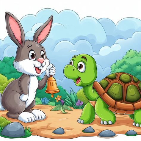 Hare Cartoon, Rabbit And Tortoise, The Hare And The Tortoise, The Tortoise And The Hare, Flower Crafts Kids, Pencil Sketches Easy, Children Stories, Easy Drawings For Kids, Montage Photo