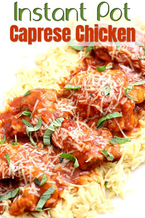 An easy dump and go Instant Pot or slow cooker recipe. Chicken with a flavorful tomato sauce and sprinkled with mozzarella, parmesan cheese and fresh basil. #instantpot Caprese Chicken, Instant Pot Dinner Recipes, Instapot Recipes, Instant Pot Chicken, Cooking Prep, Slow Cooking, Pressure Cooker Recipes, Pressure Cooking, One Pot Meals