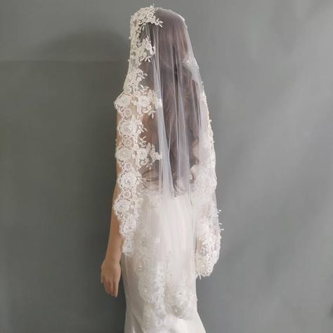 Check out this item in my Etsy shop https://www.etsy.com/listing/698679456/luxury-wedding-flower-pearls-veil-beaded Eyelash Lace Veil, Veils Cathedral, Chapel Veils, Wedding Veil Styles, Lace Mantilla Veil, Diy Wedding Veil, Veil Mantilla, Lace Wedding Veil, Lace Veils Bridal