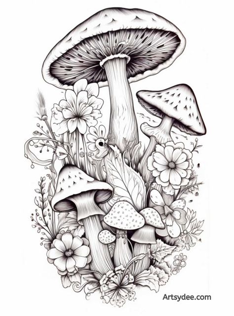 Get inspired with our collection of 30+ mushroom drawing ideas for your sketchbook! From realistic to whimsical, these ideas include everything from detailed sketches to colorful illustrations. Perfect for nature lovers and artists alike, this mushroom drawing collection is sure to get your creative juices flowing! #mushroomdrawing #sketchbookideas #natureart #creativity #inspiration Trippy Mushroom Tattoo Ideas, Mushroom Pencil Drawings, Whimsical Mushroom Art, Mushroom Simple Drawing, Realistic Mushroom Drawing, Realistic Mushroom Tattoo, Mushroom Forest Tattoo, Mushroom Forest Drawing, Mushroom Art Drawing