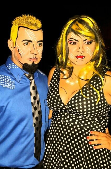 2015 couples costume - pop art Halloween Pop Art, Disney Art Diy, Halloween Adult Costumes, Comic Makeup, Pop Art Costume, Comic Book Costumes, Classe Harry Potter, Comic Book Pop Art, Art Costumes