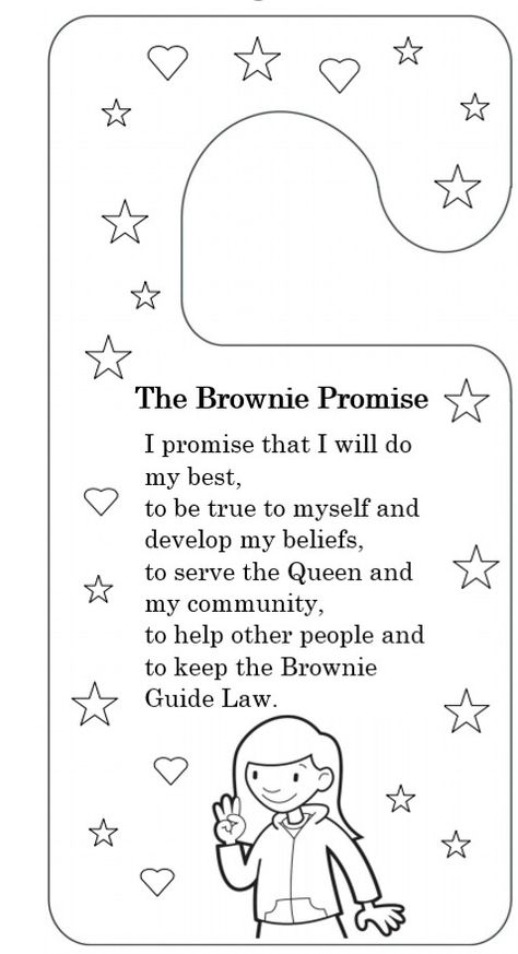 brownie promise UK door hanger to colour in & cut out Brownies Crafts Girlguiding, Brownie Promise Activities Uk, Brownie Wow Journey Activities, Brownie Guides Activities, Girlguiding Brownies, Brownie Scout Activities, Brownie Guides Uk, Daisy To Brownie Bridging Gifts, Scout Camping Activities