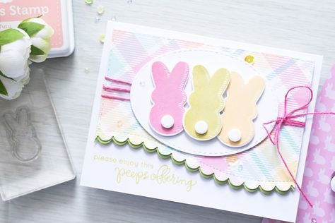 null Peeps Cards, Diy Easter Cards, Yana Smakula, Easter Cards Handmade, Stamp Card, Hippity Hoppity, Kit Ideas, Homemade Christmas Cards, Easter Peeps