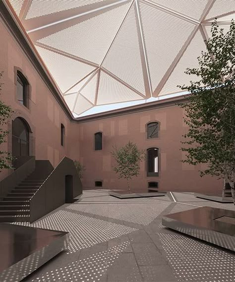 unfolding like origami, carlo ratti's kinetic roof tops restored historical landmark in italy Kinetic Roof Architecture, Atrium Roof, Urban Design Ideas, Room Ideas Farmhouse Style, Minimalist Living Room Inspiration, Living Room Decor Colorful, Kinetic Design, Development Architecture, Kinetic Architecture