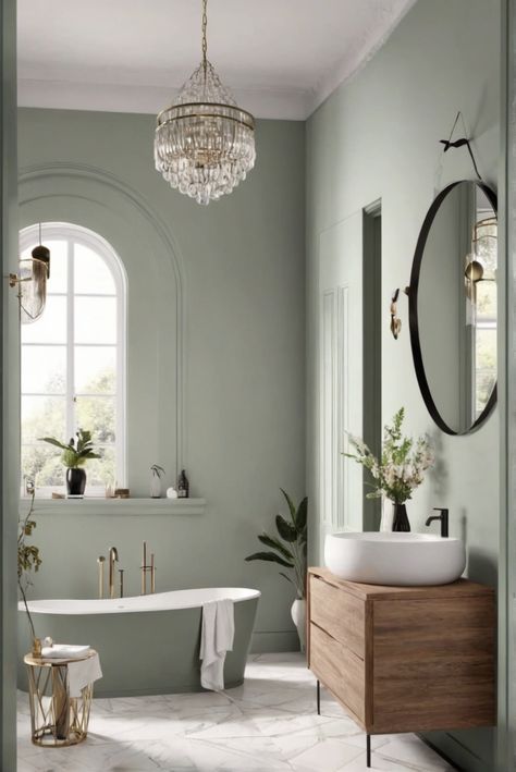 1. Bathroom makeover
2. Paint finish trends
3. Bathroom design tips
4. Interior design inspiration Gray Green Bathroom Paint, Sage Green Washroom, Bathroom Design Green, Bathroom Remodel Olive Green, Green Bathroom Vanity Paint Colors Sherwin Williams, Pale Green Bathroom, Green And Grey Bathroom, Bathroom Remodel Sage Green, Bathroom Paint Finish