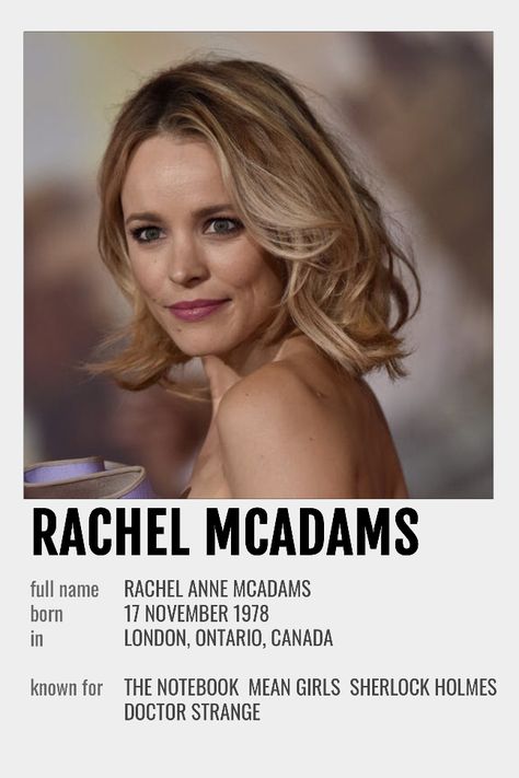 Actor Poster, Rachel Adams, Rachel Anne Mcadams, Posters Ideas, Polaroid Posters, Iconic Movie Posters, Fav Celebrities, Polaroid Poster, Rachel Mcadams