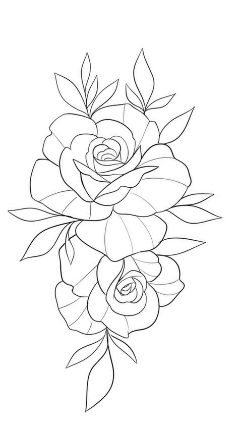 Tattoo Outline Drawing Stencil, Flower Tattoo Stencils, Rose Tattoo Stencil, Tattoo Outline Drawing, Tattoo Zeichnungen, Drawing Stencils, Flower Outline, Tattoo Stencil Outline, Floral Tattoo Design