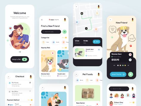 Pet Shop Logo, App Design Layout, Ios App Design, Ui Design Trends, Wellness Apps, Mobile Application Design, Mobile App Design Inspiration, Online Logo Design, 강아지 그림