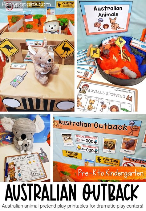 Australian Animals Kindergarten, Australian Outback Animals, Australian Classroom Decor, Australian Outback Party, Outback Decorations, Zoo Dramatic Play Preschool, Australian Animals Activities, Australian Animals Preschool, Australian Activities