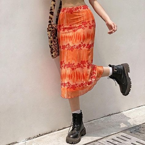 cd0dce8fca267bf1fb86cf43e18d5598desc51552090ri Midi Skirt Y2k, Orange Midi Skirt, Floral Print Midi Skirt, Holiday Skirts, Maxi Rok, Skirt Y2k, Skirts Midi High Waisted, Long Skirts For Women, Printed Midi Skirt