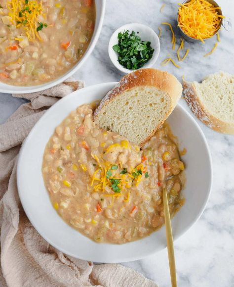 White Bean Chowder Recipe | U.S. Dairy White Bean Chowder, White Bean Corn Chowder, Bean Counter Chowder, Bean Chowder Recipe, Northern White Beans Recipes, Bean Chowder, White Bean Recipes, Diced Green Chilies, Chowder Recipe