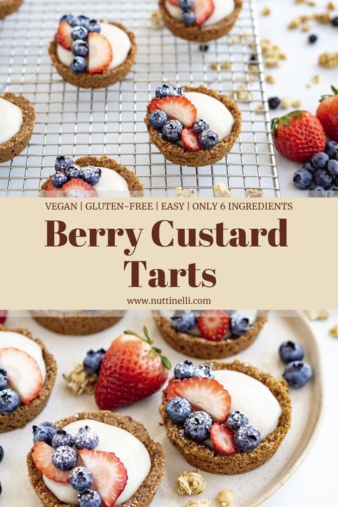 Vegan Desserts Fruit, Vegan Fruit Recipes, Vegan Fruit Dessert, Fruit Based Desserts, Vegan Summer Desserts, Fruit Tart Gluten Free, Vegan Fruit Tart Recipe, Vegan Fruit Tart, Vegan Mini Fruit Tarts