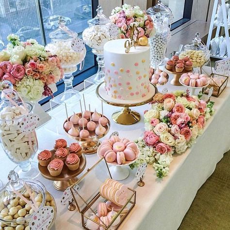 #Repost @candybuffetsbydesign @edgehousedesign ・・・ #prettyinpink vibes..... a little inspiration from Katrina’s Baby Shower last year.… | Instagram Coquette Dessert Table, Bridgerton Dessert Table, Wedding Dessert Table Ideas Simple, Vintage Wedding Candy Bar, Coquette Party, Bridal Shower Desserts, Baby Shower Dessert Table, Candy Bar Wedding, Baking Goods