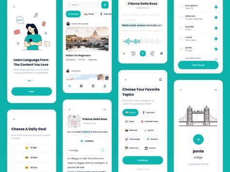 Language Learning App Design, Language Learning App Ui Design, Language App, Flashcard App, Language Learning App, App Design Layout, Language Apps, Mobile App Design Inspiration, Ui Design Website