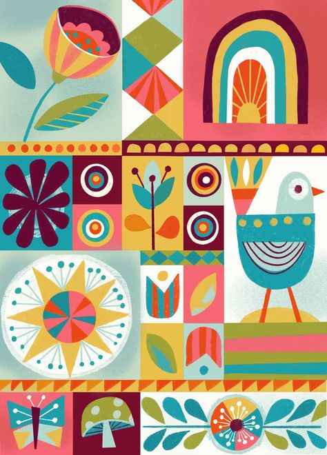 Lisa Congdon, Pattern Design Inspiration, Design Mandala, Folk Art Flowers, Spring Is In The Air, Scandinavian Folk Art, Arte Sketchbook, Art Et Illustration, Folk Art Painting