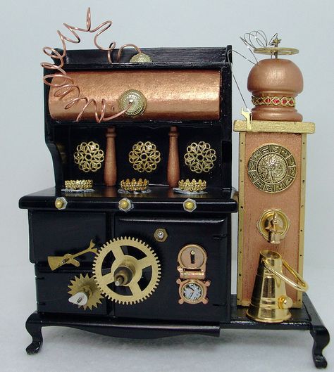 Steampunk Kitchen, Steampunk Dolls, Miniature Items, Diesel Punk, Steampunk Decor, Kitchen Stove, Victorian Dolls, Steampunk Design, Steampunk Art