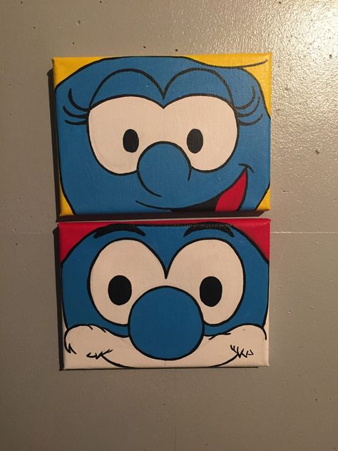 Smurfs Painting, Color Art Drawings, Pintura A Guache, Painting Acrylic Ideas, Kenya Art, Disney Canvas Paintings, String Art Templates, Blue Dolphin, Disney Canvas