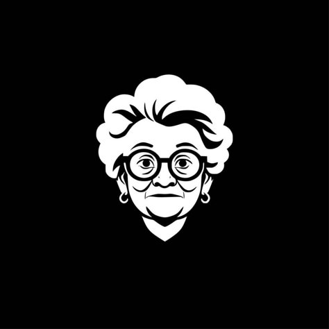 Grandma Illustration Character, Grandma Illustration, Snacks Design, Grandma Black, Hm Logo, Lady Logo, Portrait Logo, Logo Character, Black And White Vector