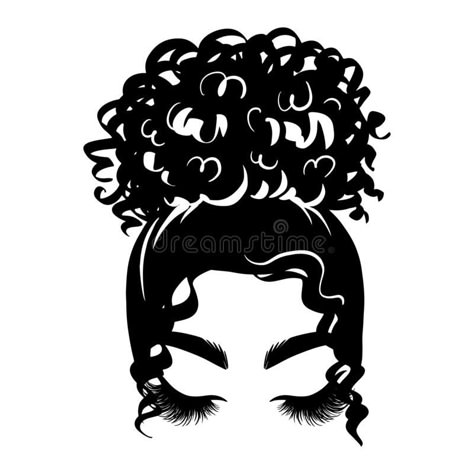 Afro messy hair bun, long black lashes. Vector woman silhouette with Beautiful Eyelashes. Female curly hairstyle. Afro messy hair bun, long black lashes. Vector royalty free illustration Art Black Love, Black Woman Silhouette, Diy Mug Designs, Messy Hair Bun, Coloring Designs, Silhouette Drawing, Beautiful Eyelashes, Black Lashes, Cricut Tips