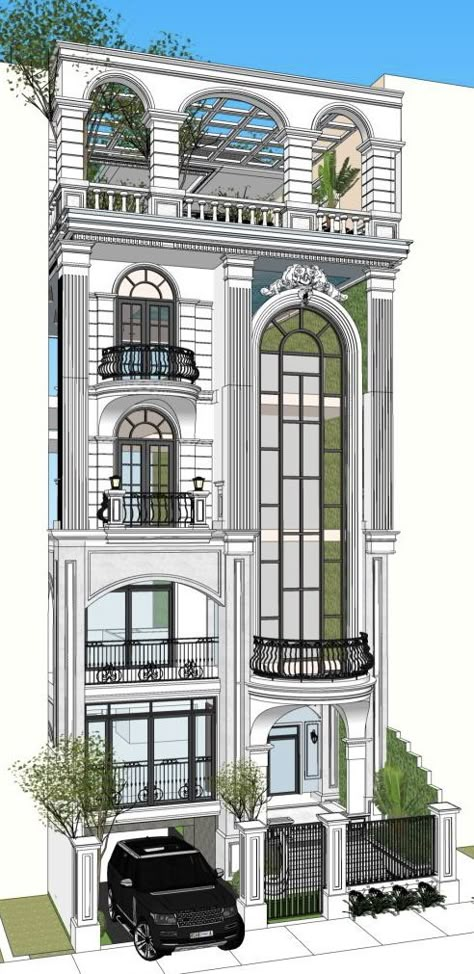 Neo Classic Facade Design, Neo Classic Building, New Classic Architecture Building, Neo Classical Elevation, Townhouses Architecture, Neoclassical House Exterior, Chajja Design, Neo Classic Villa Exterior, Paris Facade